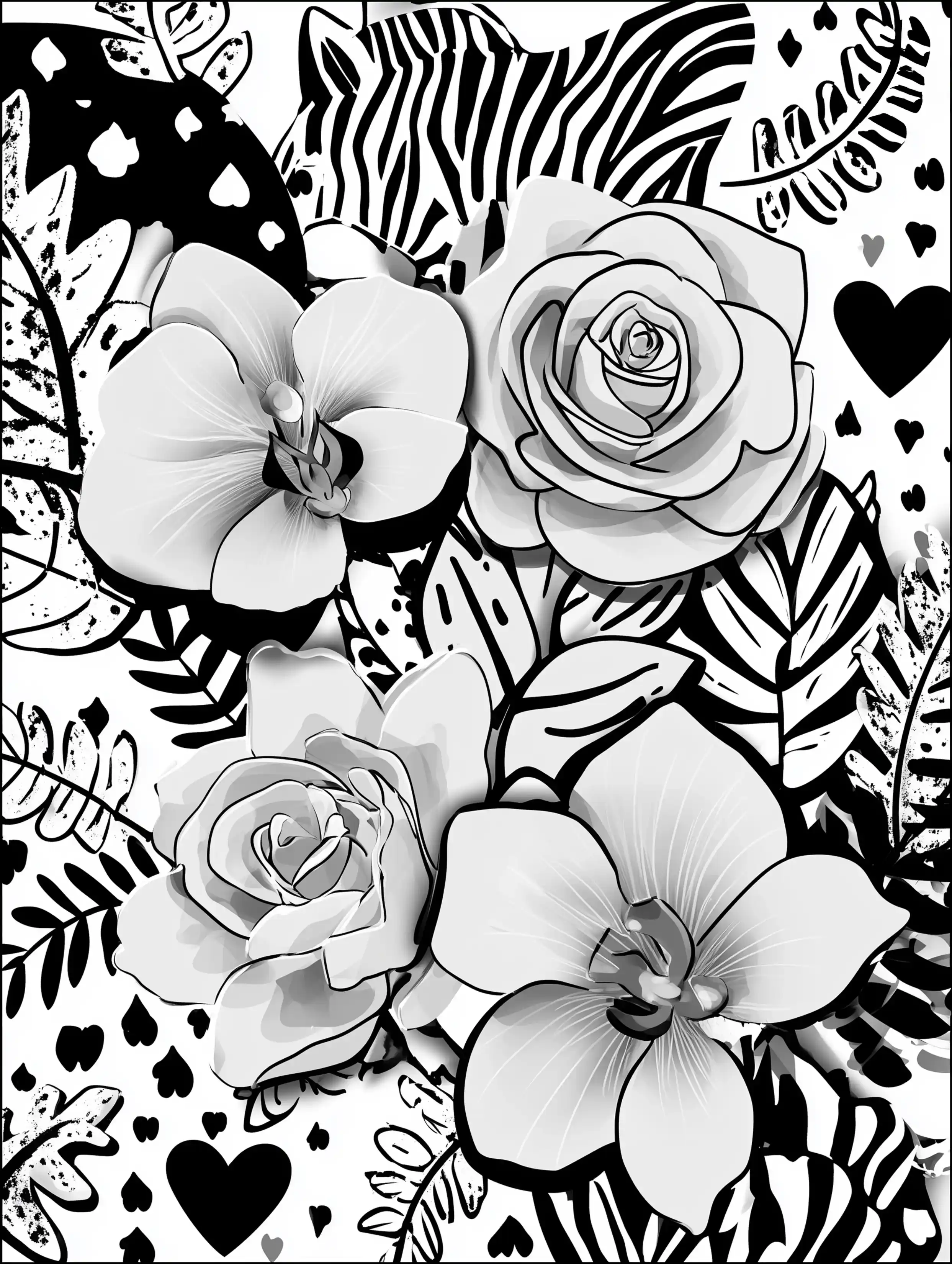 Free printable coloring pages floral featuring orchids and roses